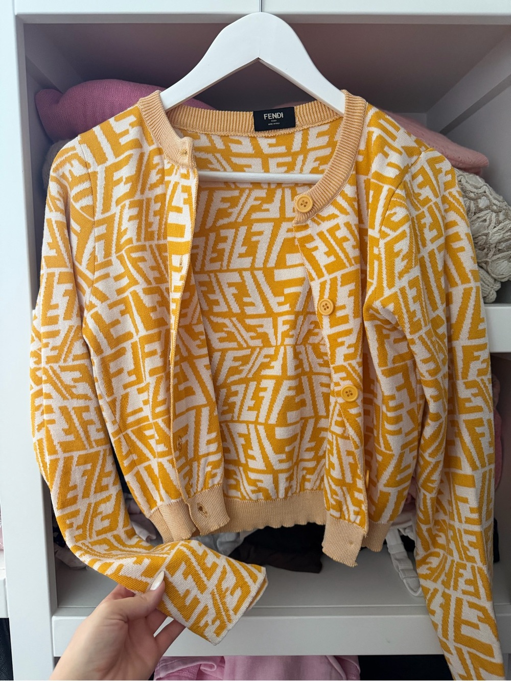 Fendi Yellow & White FF Logo Knit Cardigan